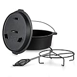 ToCis Big BBQ Dutch Oven Set Guernsey | fertig eingebrannter 12qt Gusseisen Topf | 13.6 Liter Feuertopf | Dutch Oven Zubehör inklusive Deckelheber und Topfständer | Raketenofen Outdoor ohne Füße